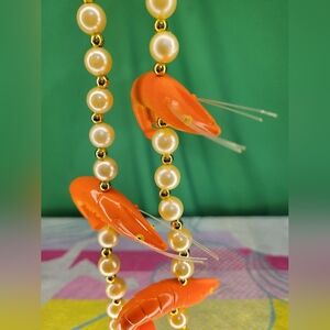 Pearl Necklace Shrimp Charms Mardi Gras Beads Novelty Nautical Jewelry Crawfish